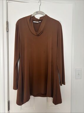 Susan Graver Brown Cowl-Neck Long Sleeve Tunic